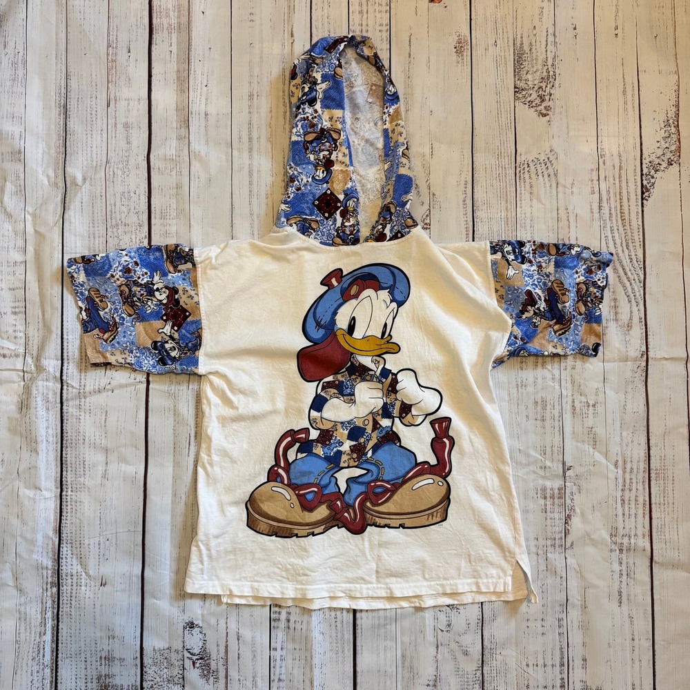 Vintage Disney Donald Duck Hoodie T-Shirt - Patchwork Sleeves